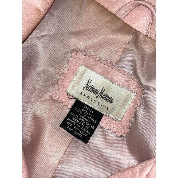 Neiman Marcus Genuine Pink Leather Zipper Pockets Moto Jacket Women's Size S - Picture 6 of 9
